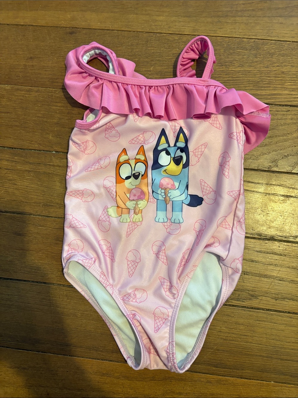 Bluey Ruffle One-Piece Swimsuit with Cartoon Dogs and Ice Cream